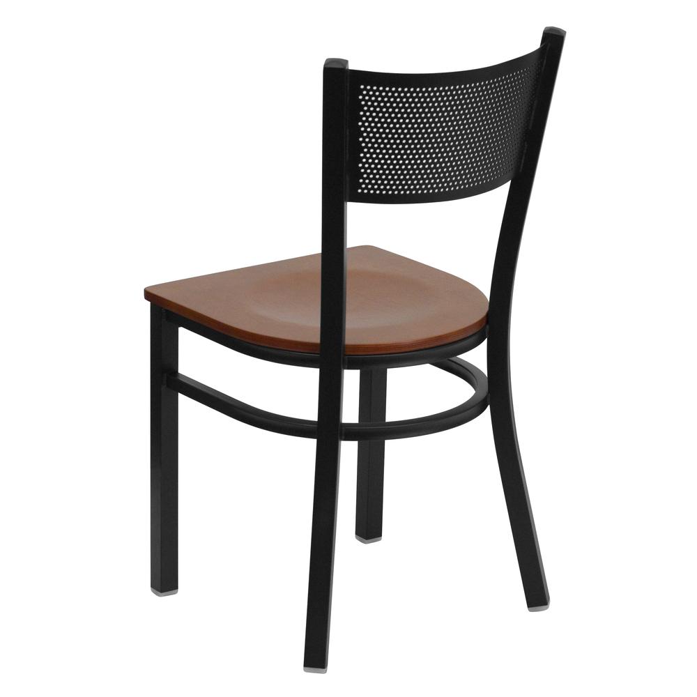Hercules Series Black Grid Back Metal Restaurant Chair - Cherry Wood Seat By Flash Furniture | Dining Chairs | Modishstore - 3