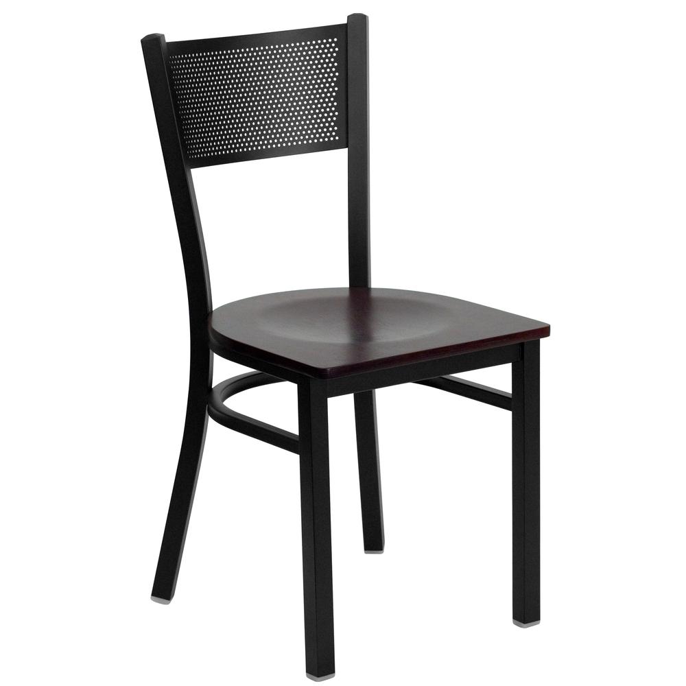Hercules Series Black Grid Back Metal Restaurant Chair - Mahogany Wood Seat By Flash Furniture | Dining Chairs | Modishstore