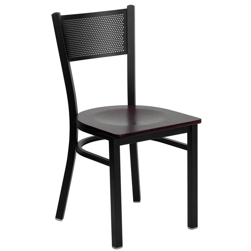 Hercules Series Black Grid Back Metal Restaurant Chair - Mahogany Wood Seat By Flash Furniture | Dining Chairs | Modishstore - 1