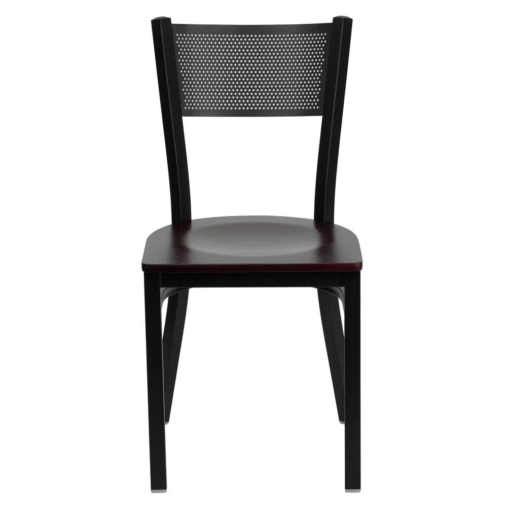 Hercules Series Black Grid Back Metal Restaurant Chair - Mahogany Wood Seat By Flash Furniture | Dining Chairs | Modishstore - 4