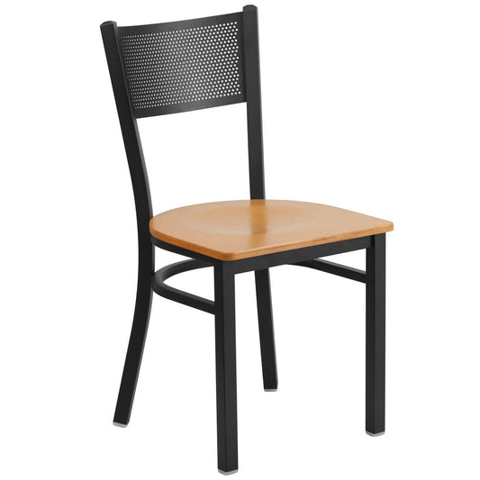 Hercules Series Black Grid Back Metal Restaurant Chair - Natural Wood Seat By Flash Furniture | Dining Chairs | Modishstore - 1