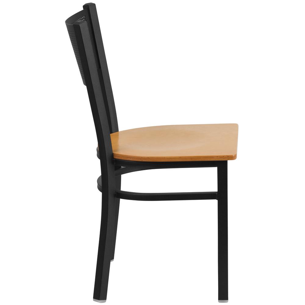 Hercules Series Black Grid Back Metal Restaurant Chair - Natural Wood Seat By Flash Furniture | Dining Chairs | Modishstore - 2