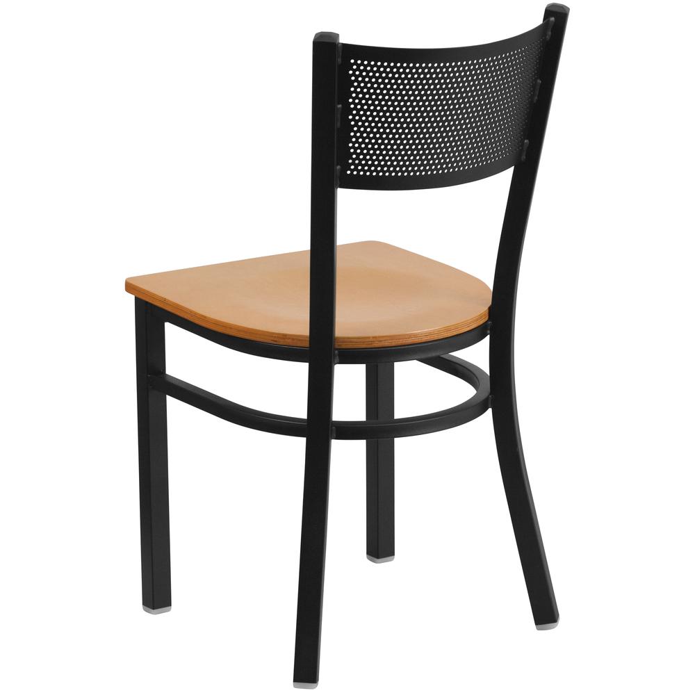 Hercules Series Black Grid Back Metal Restaurant Chair - Natural Wood Seat By Flash Furniture | Dining Chairs | Modishstore - 3
