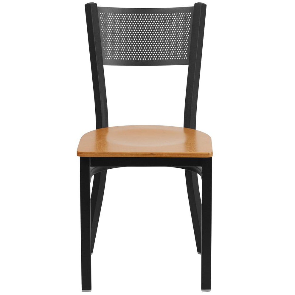 Hercules Series Black Grid Back Metal Restaurant Chair - Natural Wood Seat By Flash Furniture | Dining Chairs | Modishstore - 4