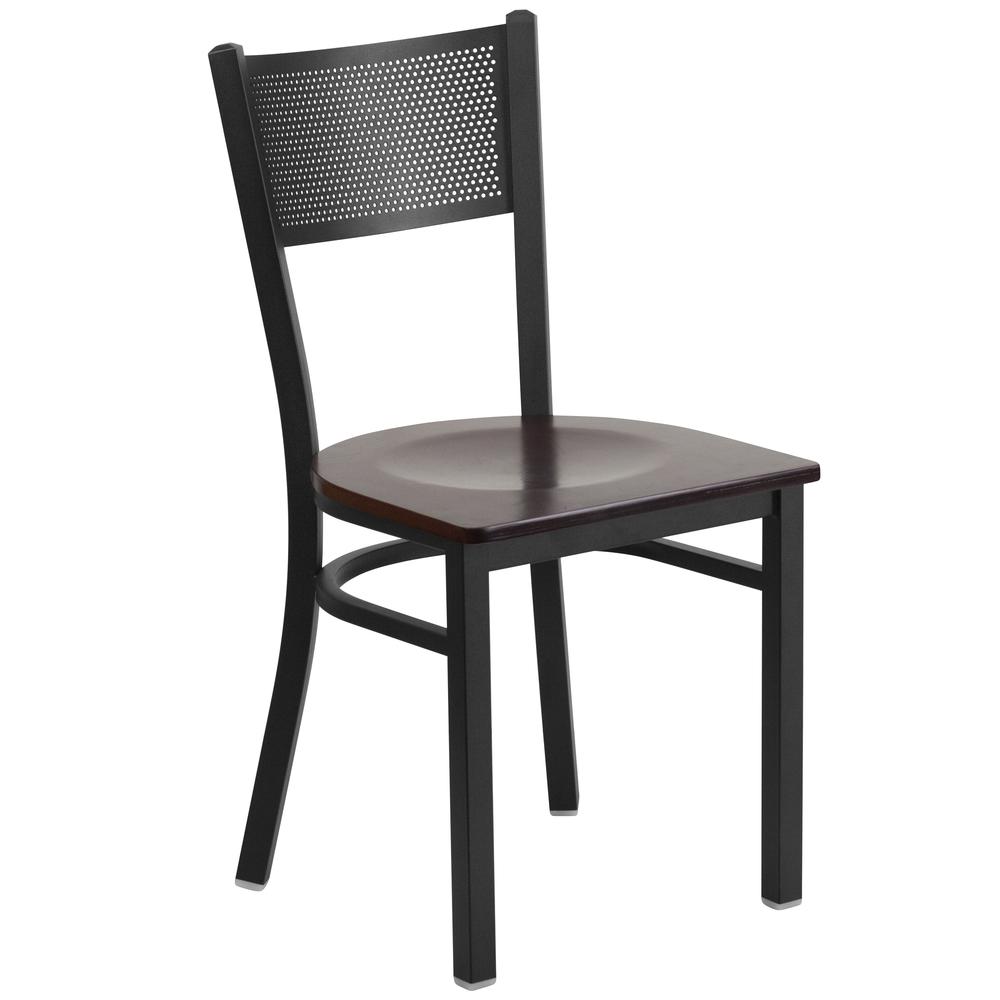 Hercules Series Black Grid Back Metal Restaurant Chair - Walnut Wood Seat By Flash Furniture | Dining Chairs | Modishstore - 1