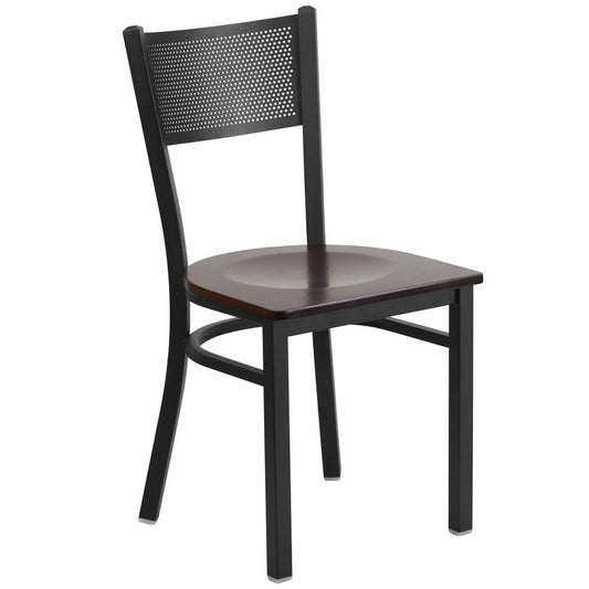 Hercules Series Black Grid Back Metal Restaurant Chair - Walnut Wood Seat By Flash Furniture | Dining Chairs | Modishstore