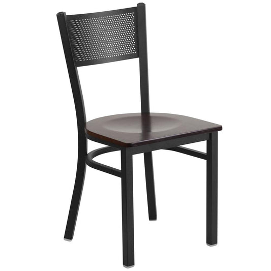 Hercules Series Black Grid Back Metal Restaurant Chair - Walnut Wood Seat By Flash Furniture | Dining Chairs | Modishstore - 1