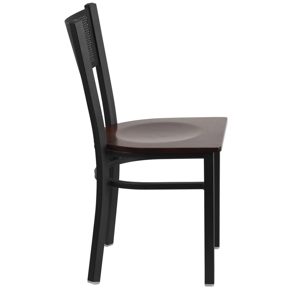 Hercules Series Black Grid Back Metal Restaurant Chair - Walnut Wood Seat By Flash Furniture | Dining Chairs | Modishstore - 2