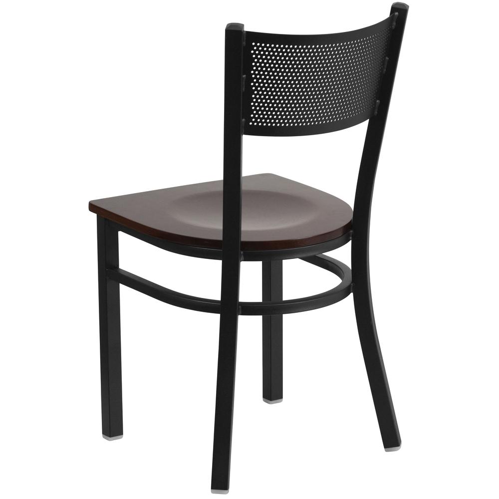 Hercules Series Black Grid Back Metal Restaurant Chair - Walnut Wood Seat By Flash Furniture | Dining Chairs | Modishstore - 3
