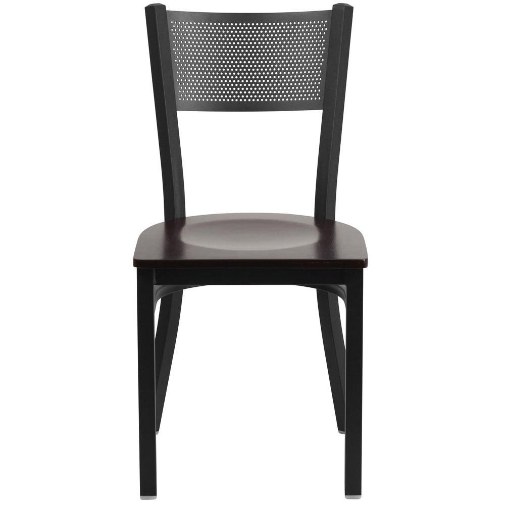 Hercules Series Black Grid Back Metal Restaurant Chair - Walnut Wood Seat By Flash Furniture | Dining Chairs | Modishstore - 4