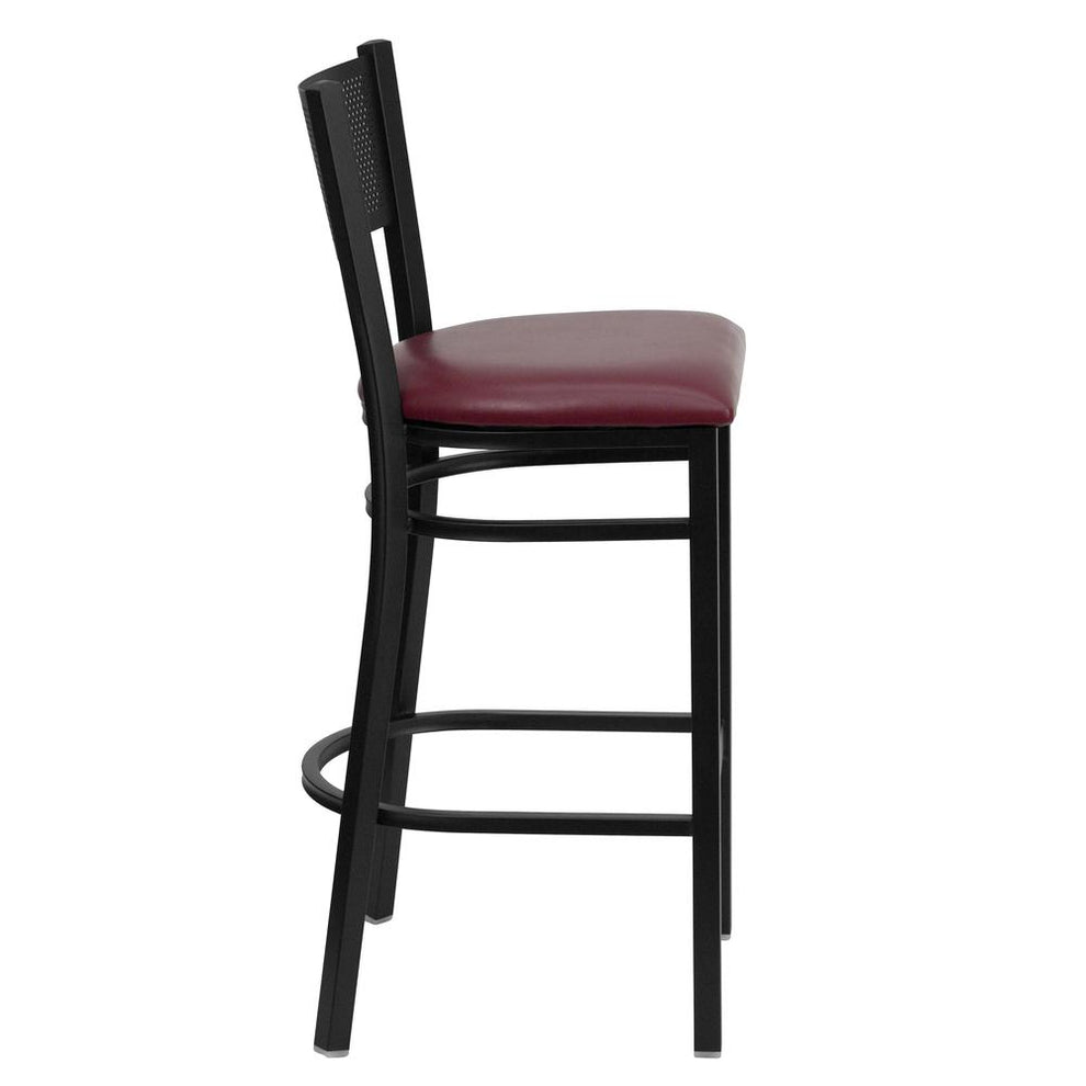 Hercules Series Black Grid Back Metal Restaurant Barstool - Burgundy Vinyl Seat By Flash Furniture | Bar Stools | Modishstore - 2