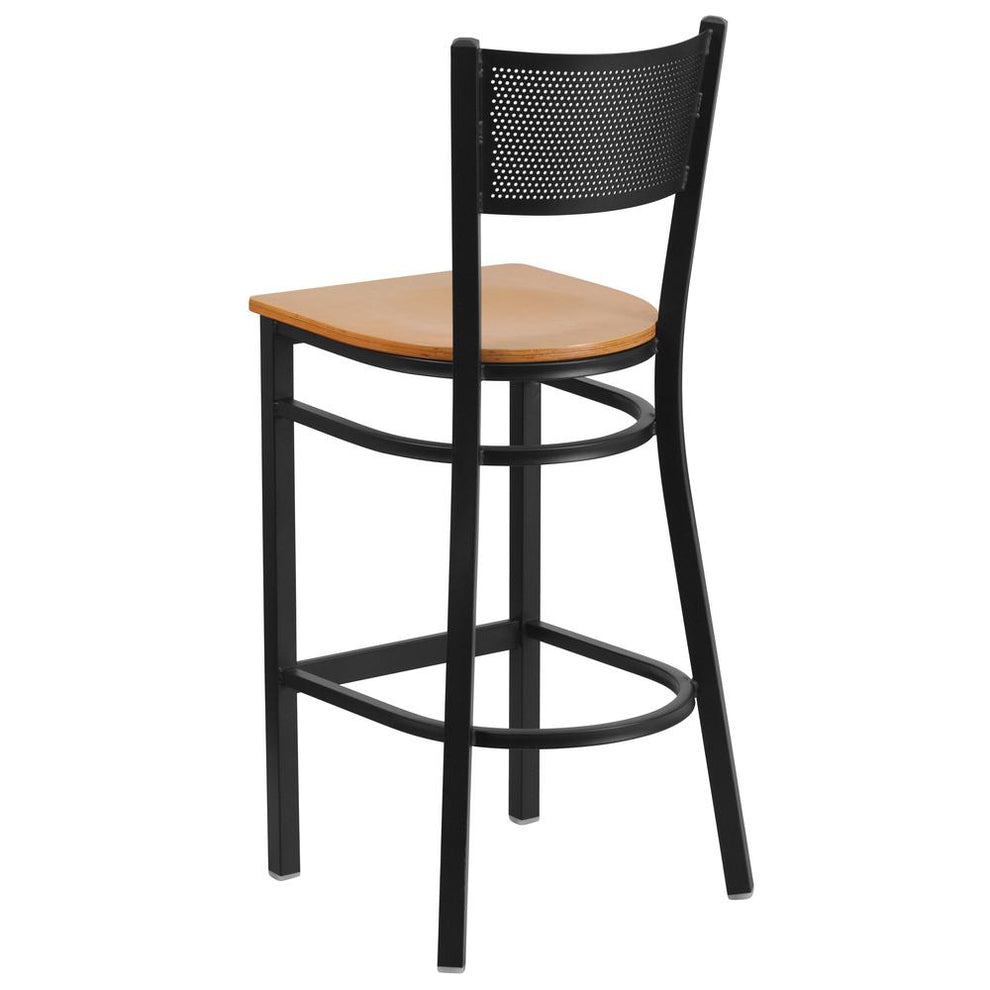 Hercules Series Black Grid Back Metal Restaurant Barstool - Natural Wood Seat By Flash Furniture | Bar Stools | Modishstore - 3