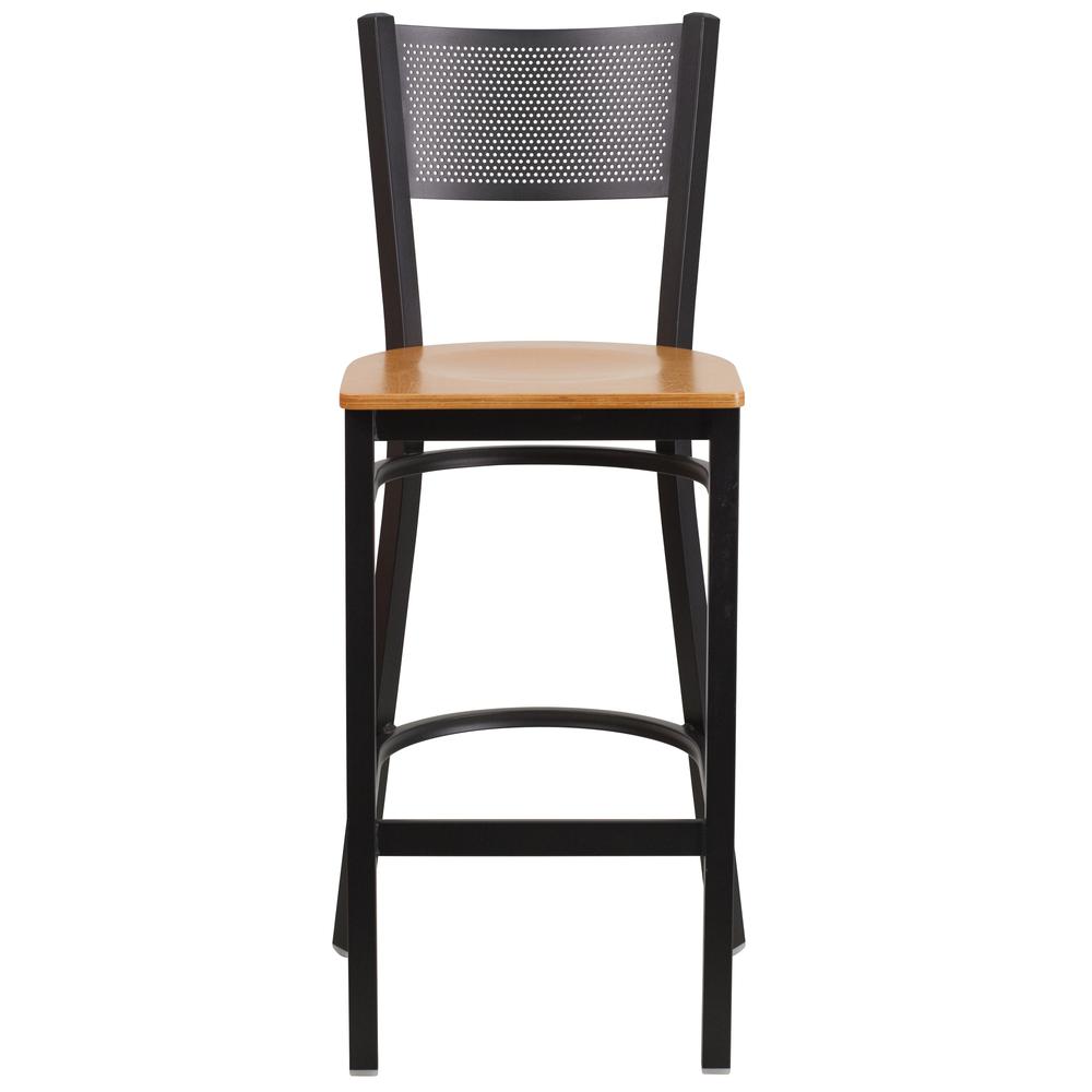 Hercules Series Black Grid Back Metal Restaurant Barstool - Natural Wood Seat By Flash Furniture | Bar Stools | Modishstore - 4