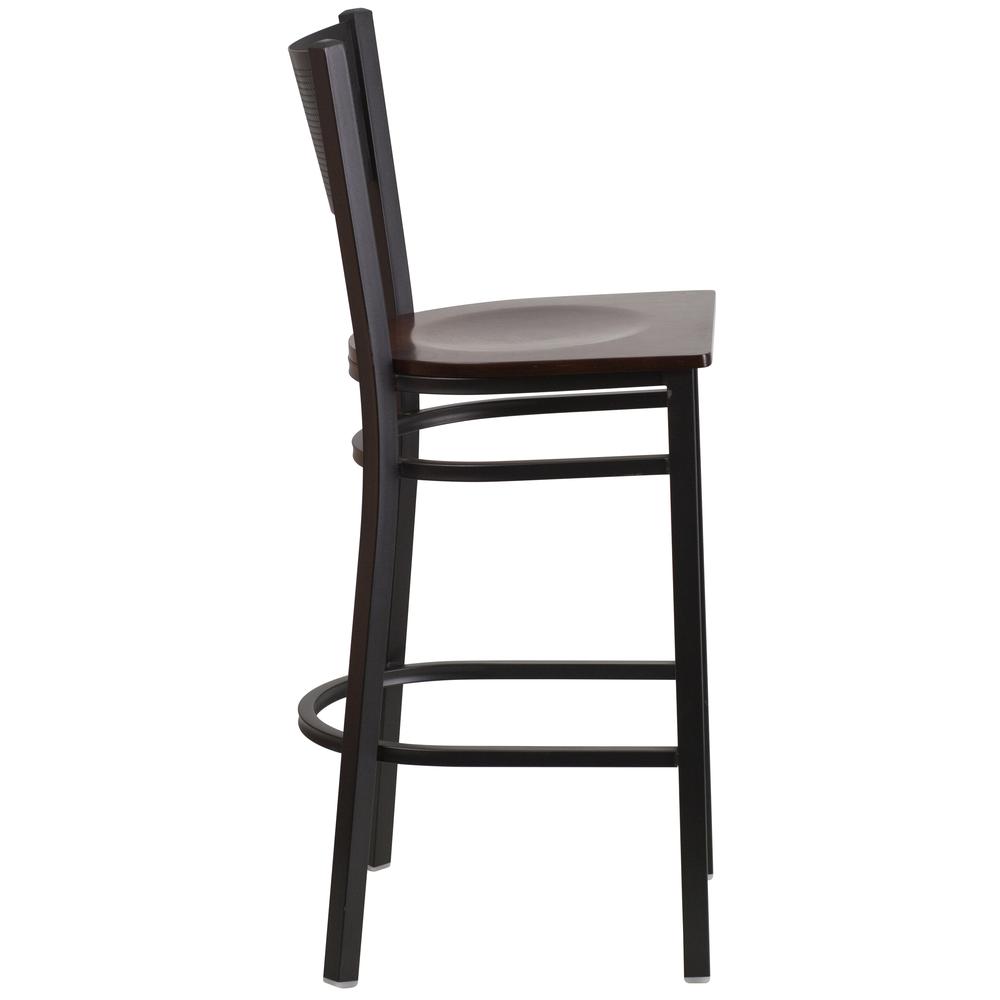 Hercules Series Black Grid Back Metal Restaurant Barstool - Walnut Wood Seat By Flash Furniture | Bar Stools | Modishstore - 2