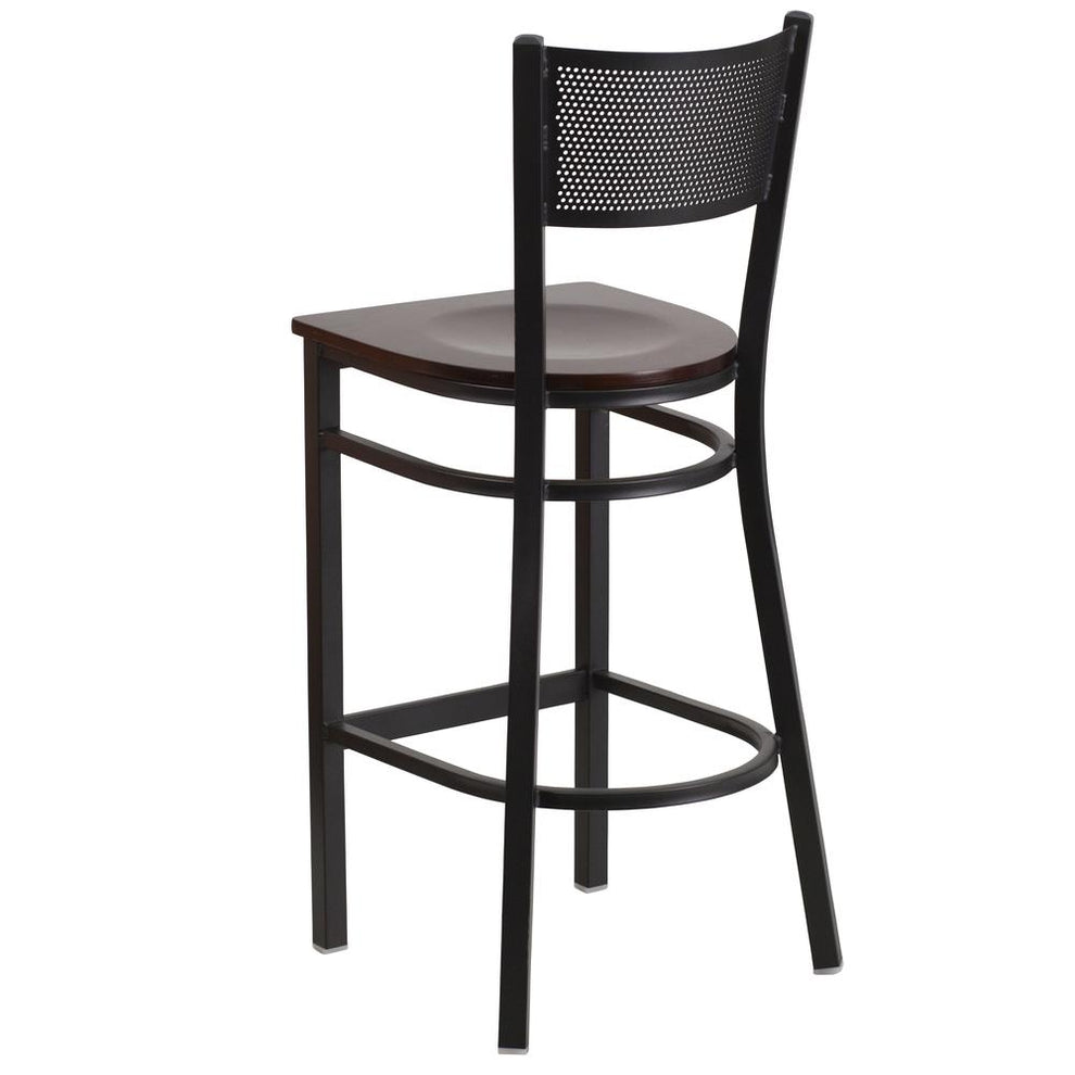 Hercules Series Black Grid Back Metal Restaurant Barstool - Walnut Wood Seat By Flash Furniture | Bar Stools | Modishstore - 3