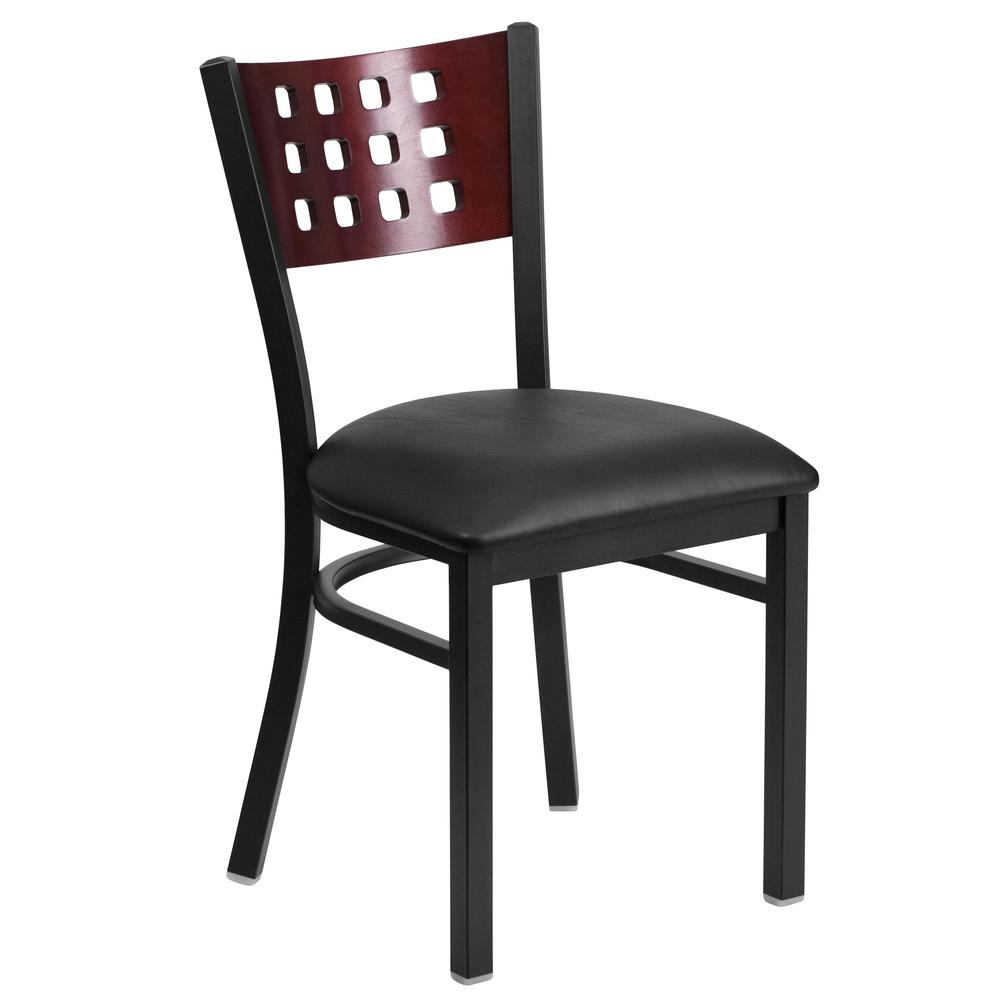 Hercules Series Black Cutout Back Metal Restaurant Chair - Mahogany Wood Back, Black Vinyl Seat By Flash Furniture | Dining Chairs | Modishstore - 2
