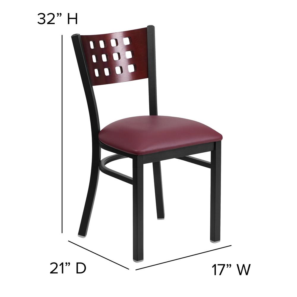 Hercules Series Black Cutout Back Metal Restaurant Chair - Mahogany Wood Back, Burgundy Vinyl Seat By Flash Furniture | Dining Chairs | Modishstore - 4