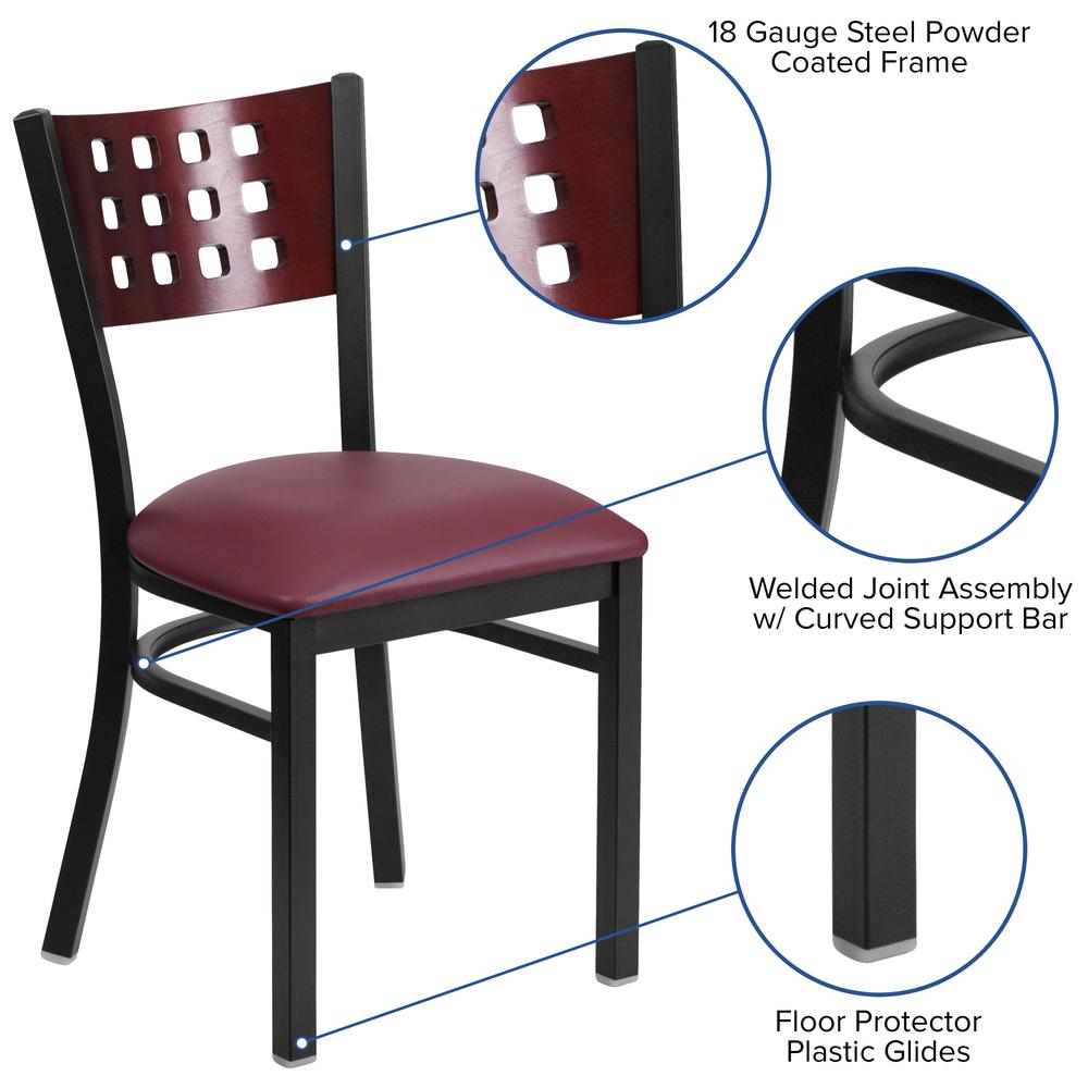 Hercules Series Black Cutout Back Metal Restaurant Chair - Mahogany Wood Back, Burgundy Vinyl Seat By Flash Furniture | Dining Chairs | Modishstore - 3