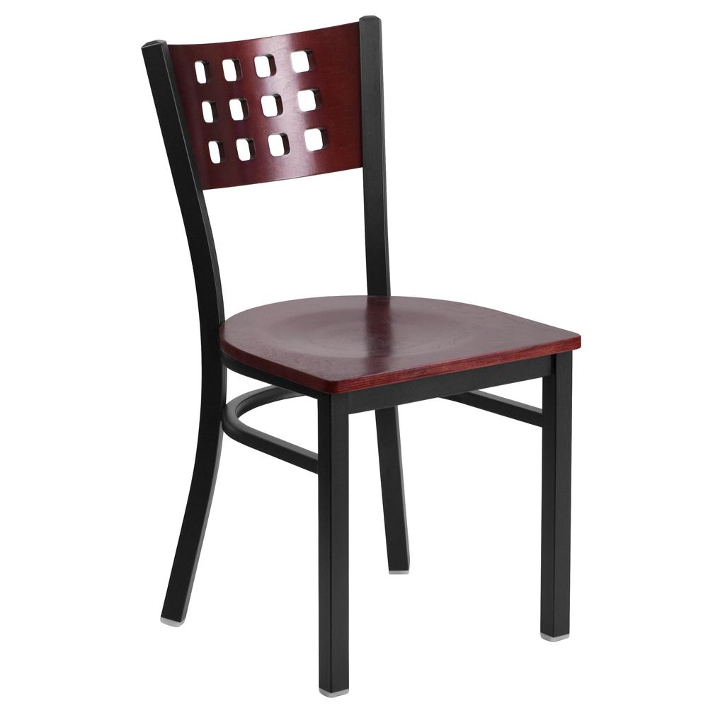 Hercules Series Black Cutout Back Metal Restaurant Chair - Mahogany Wood Back & Seat By Flash Furniture | Dining Chairs | Modishstore - 2