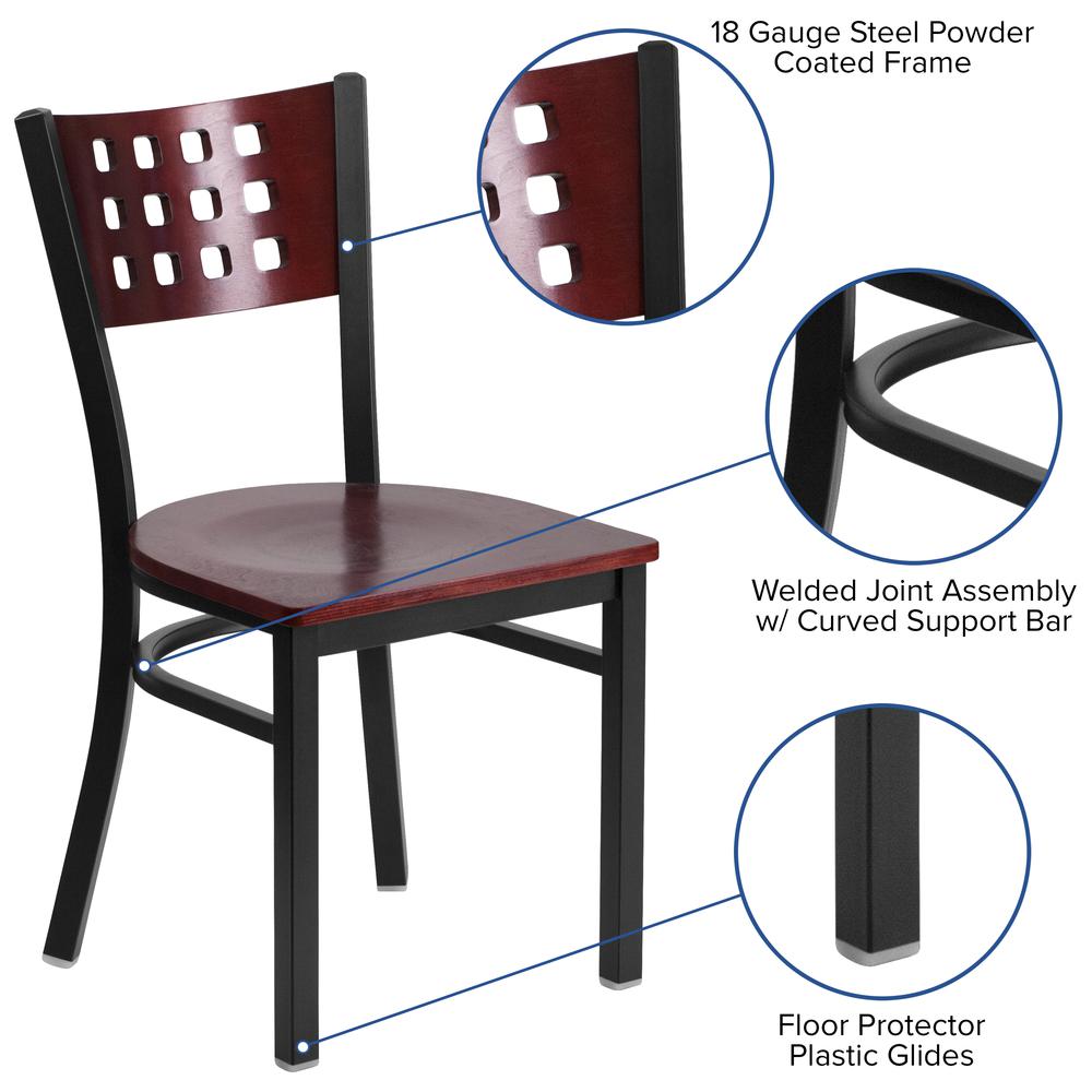 Hercules Series Black Cutout Back Metal Restaurant Chair - Mahogany Wood Back & Seat By Flash Furniture | Dining Chairs | Modishstore - 3