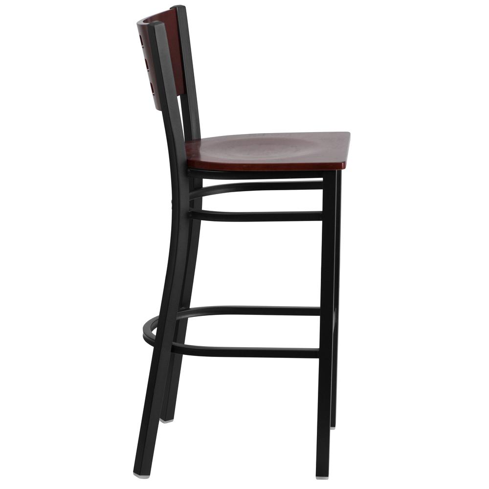 Hercules Series Black Cutout Back Metal Restaurant Barstool - Mahogany Wood Back & Seat By Flash Furniture | Bar Stools | Modishstore - 2
