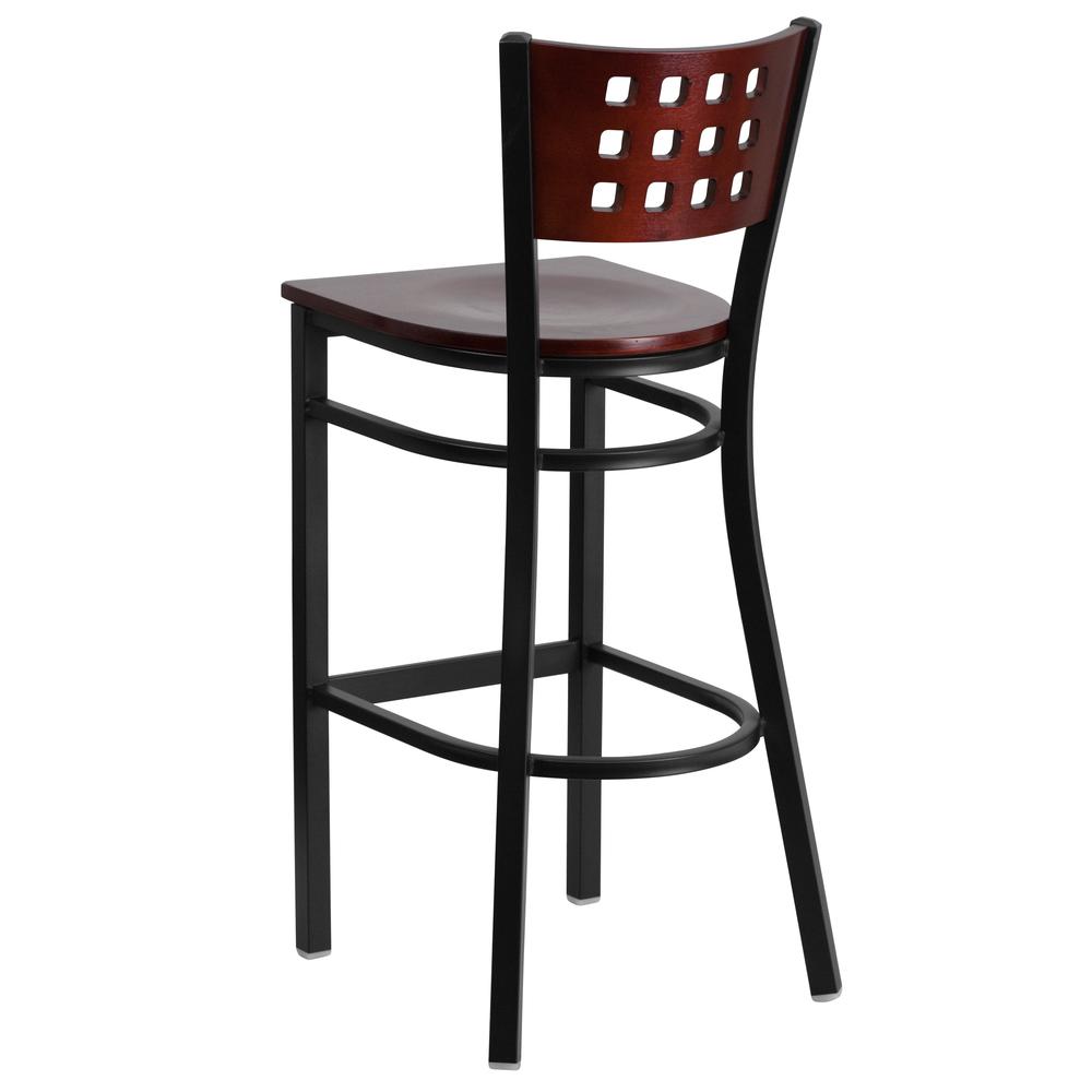 Hercules Series Black Cutout Back Metal Restaurant Barstool - Mahogany Wood Back & Seat By Flash Furniture | Bar Stools | Modishstore - 3