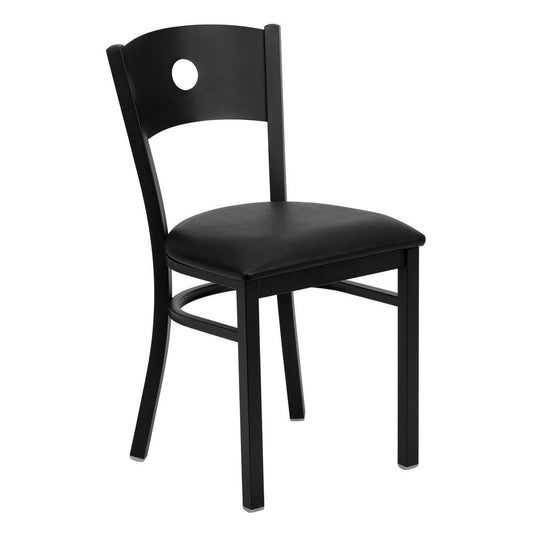 Hercules Series Black Circle Back Metal Restaurant Chair - Black Vinyl Seat By Flash Furniture | Dining Chairs | Modishstore