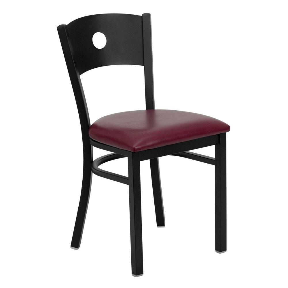 Hercules Series Black Circle Back Metal Restaurant Chair - Burgundy Vinyl Seat By Flash Furniture | Dining Chairs | Modishstore - 1