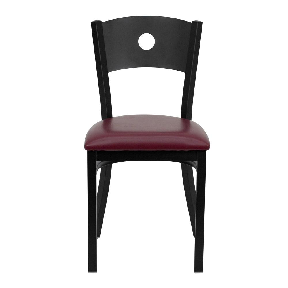 Hercules Series Black Circle Back Metal Restaurant Chair - Burgundy Vinyl Seat By Flash Furniture | Dining Chairs | Modishstore - 4