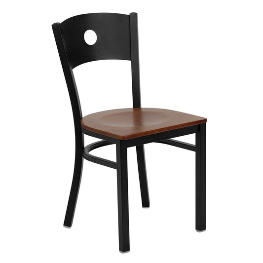 Hercules Series Black Circle Back Metal Restaurant Chair - Cherry Wood Seat By Flash Furniture | Dining Chairs | Modishstore