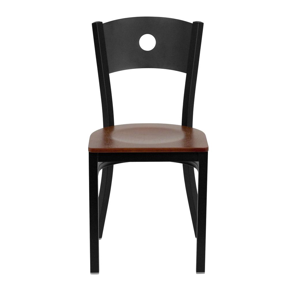 Hercules Series Black Circle Back Metal Restaurant Chair - Cherry Wood Seat By Flash Furniture | Dining Chairs | Modishstore - 4