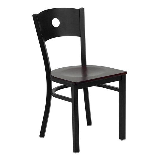 Hercules Series Black Circle Back Metal Restaurant Chair - Mahogany Wood Seat By Flash Furniture | Dining Chairs | Modishstore