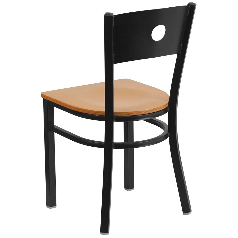 Hercules Series Black Circle Back Metal Restaurant Chair - Natural Wood Seat By Flash Furniture | Dining Chairs | Modishstore - 3