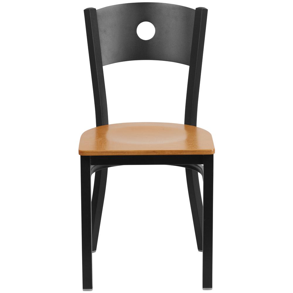 Hercules Series Black Circle Back Metal Restaurant Chair - Natural Wood Seat By Flash Furniture | Dining Chairs | Modishstore - 4
