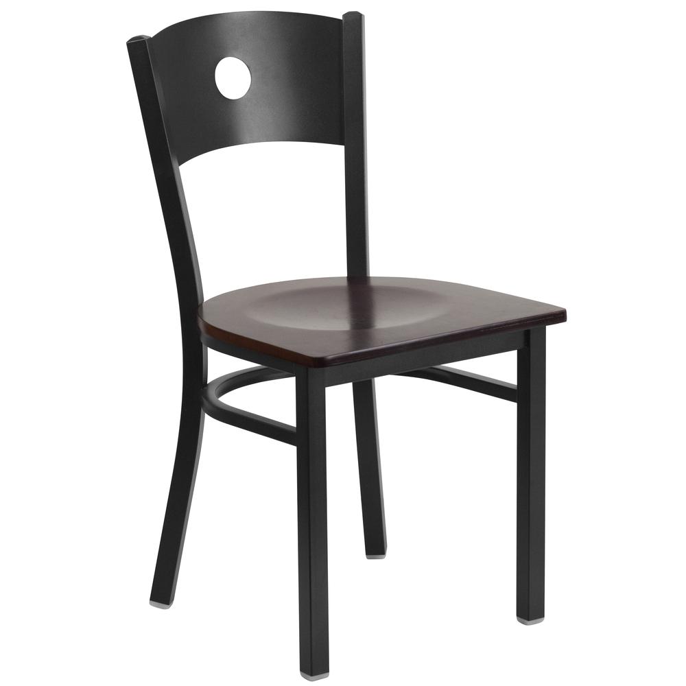 Hercules Series Black Circle Back Metal Restaurant Chair - Walnut Wood Seat By Flash Furniture | Dining Chairs | Modishstore