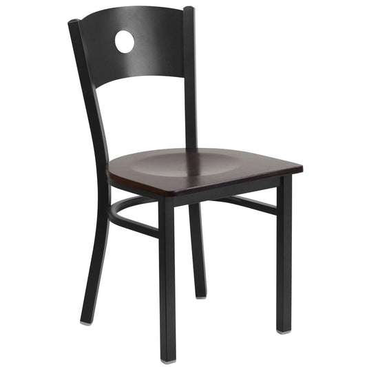 Hercules Series Black Circle Back Metal Restaurant Chair - Walnut Wood Seat By Flash Furniture | Dining Chairs | Modishstore - 1