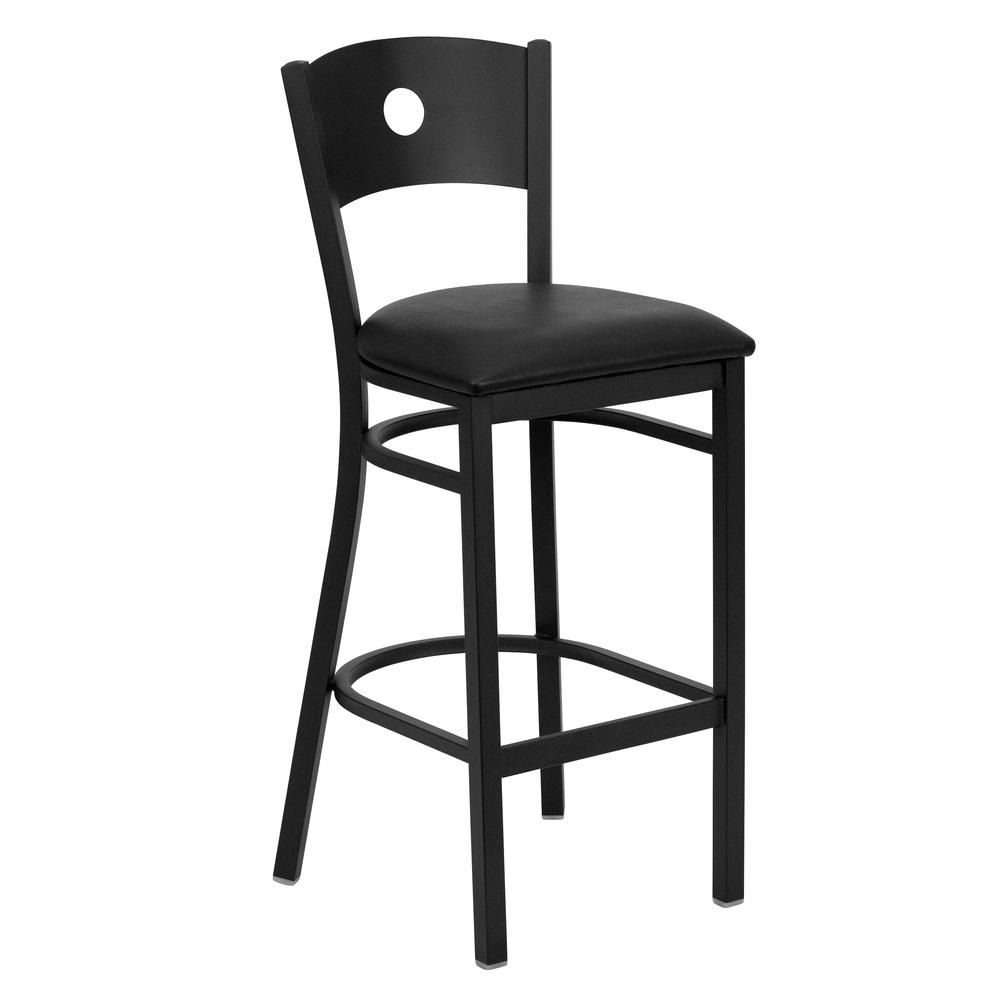 Hercules Series Black Circle Back Metal Restaurant Barstool - Black Vinyl Seat By Flash Furniture | Bar Stools | Modishstore - 1