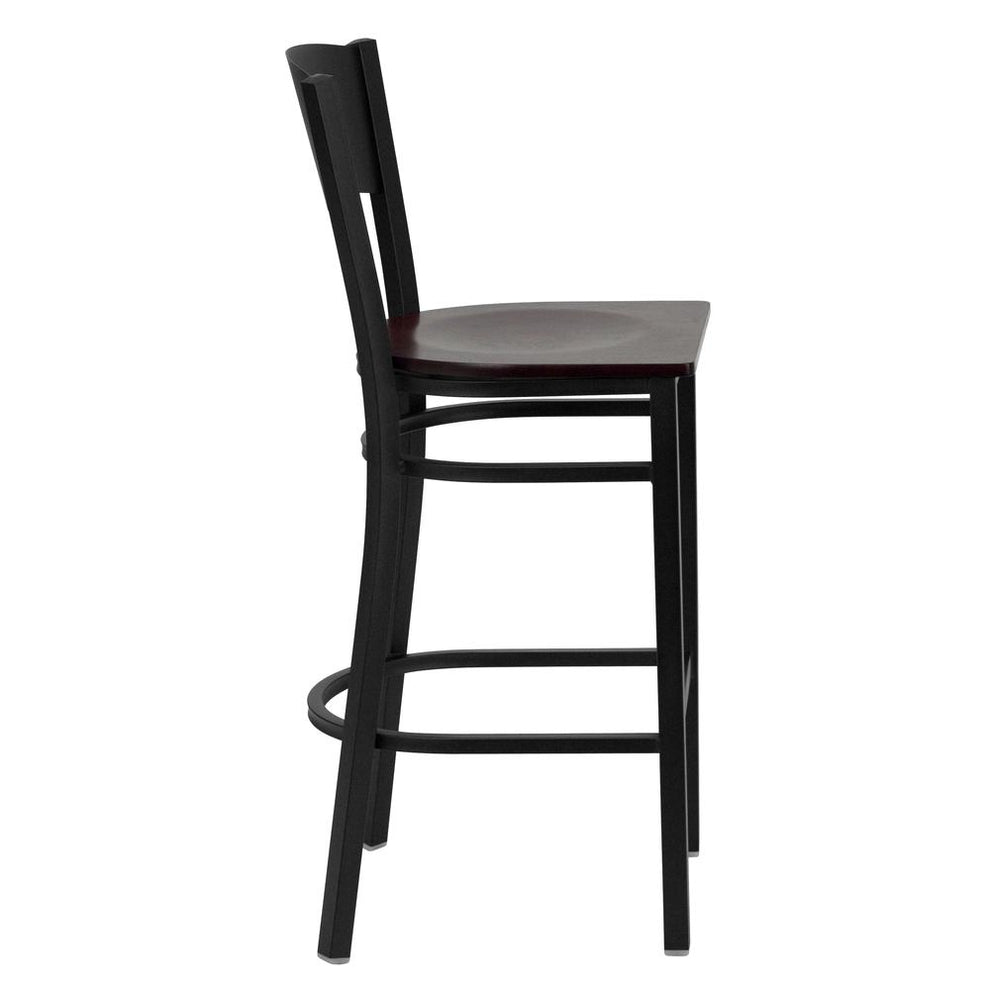 Hercules Series Black Circle Back Metal Restaurant Barstool - Mahogany Wood Seat By Flash Furniture | Bar Stools | Modishstore - 2