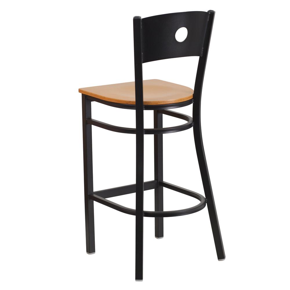 Hercules Series Black Circle Back Metal Restaurant Barstool - Natural Wood Seat By Flash Furniture | Bar Stools | Modishstore - 3