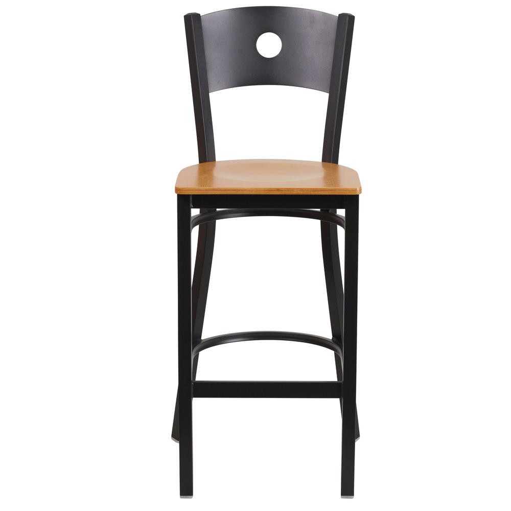 Hercules Series Black Circle Back Metal Restaurant Barstool - Natural Wood Seat By Flash Furniture | Bar Stools | Modishstore - 4