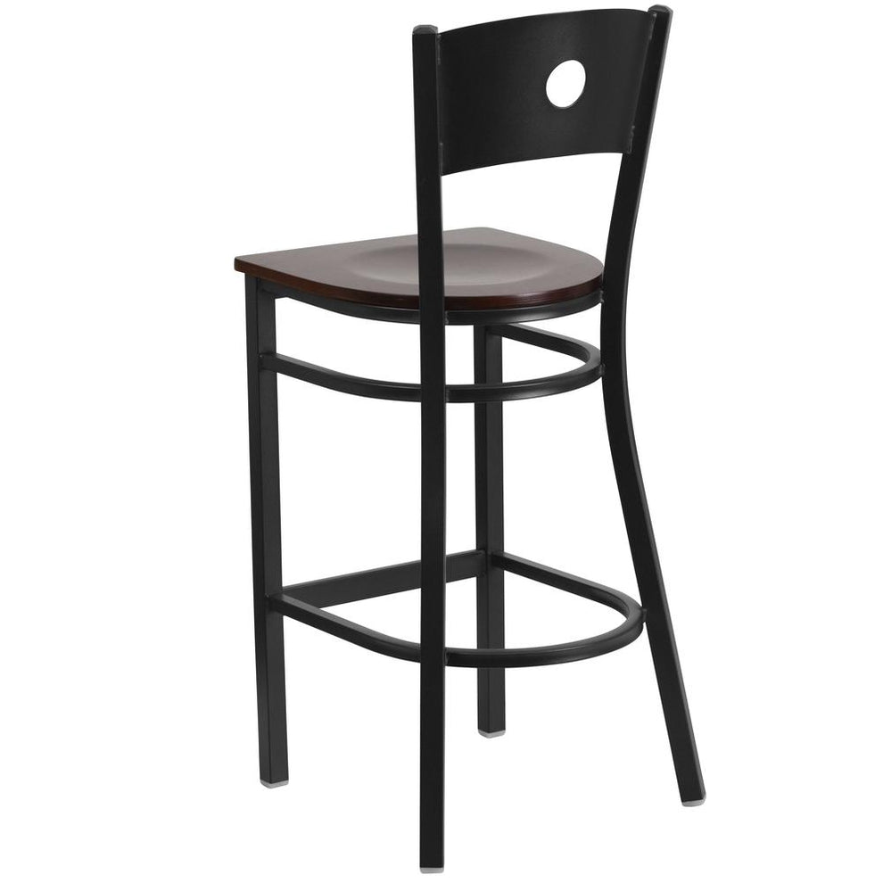 Hercules Series Black Circle Back Metal Restaurant Barstool - Walnut Wood Seat By Flash Furniture | Bar Stools | Modishstore - 3