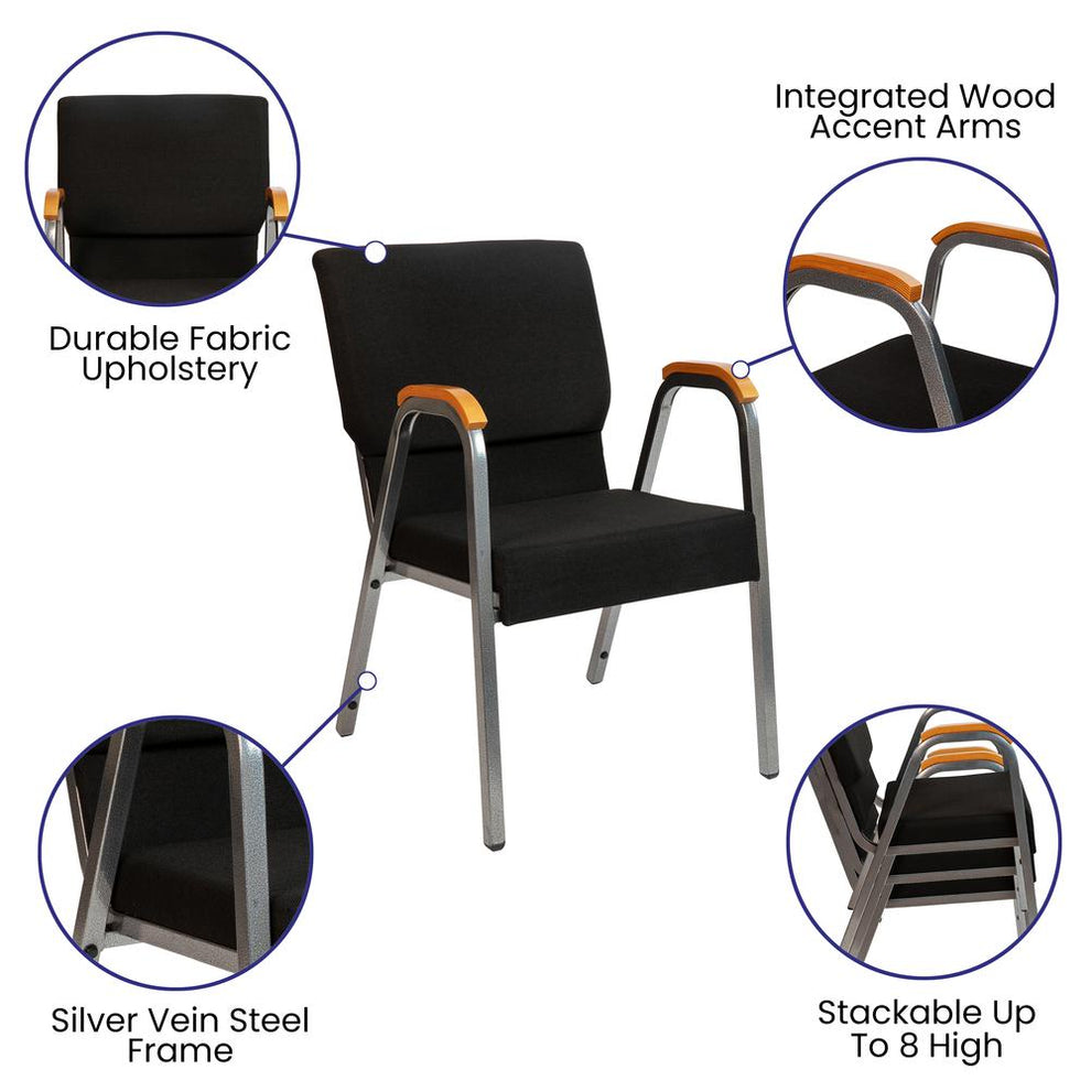 Hercules Series 21"W Stacking Wood Accent Arm Church Chair In Burgundy Fabric - Silver Vein Frame By Flash Furniture | Side Chairs | Modishstore - 4