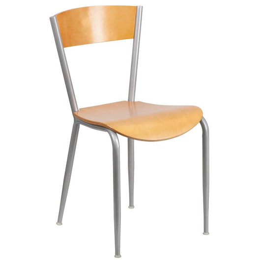 Invincible Series Silver Metal Restaurant Chair - Natural Wood Back & Seat By Flash Furniture | Dining Chairs | Modishstore