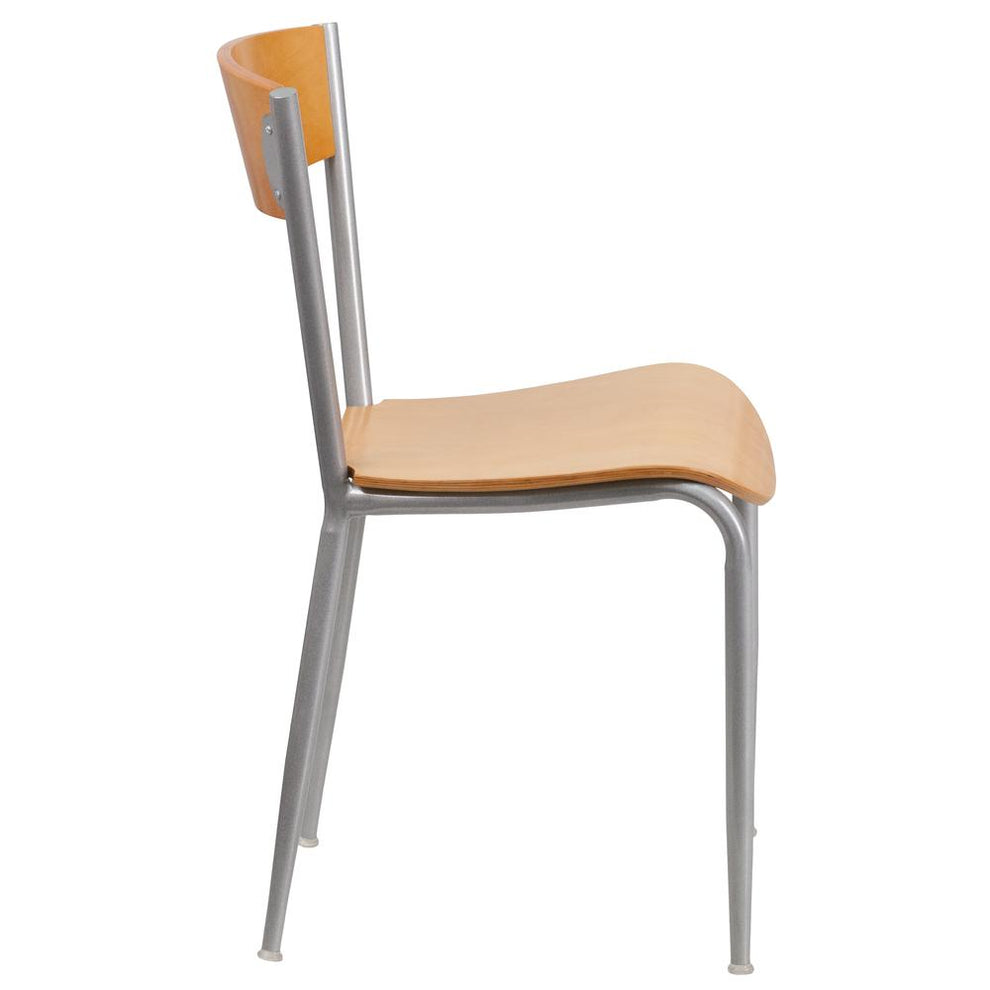 Invincible Series Silver Metal Restaurant Chair - Natural Wood Back & Seat By Flash Furniture | Dining Chairs | Modishstore - 2
