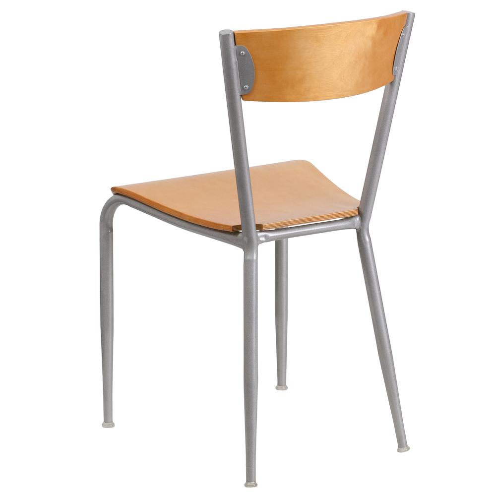 Invincible Series Silver Metal Restaurant Chair - Natural Wood Back & Seat By Flash Furniture | Dining Chairs | Modishstore - 3