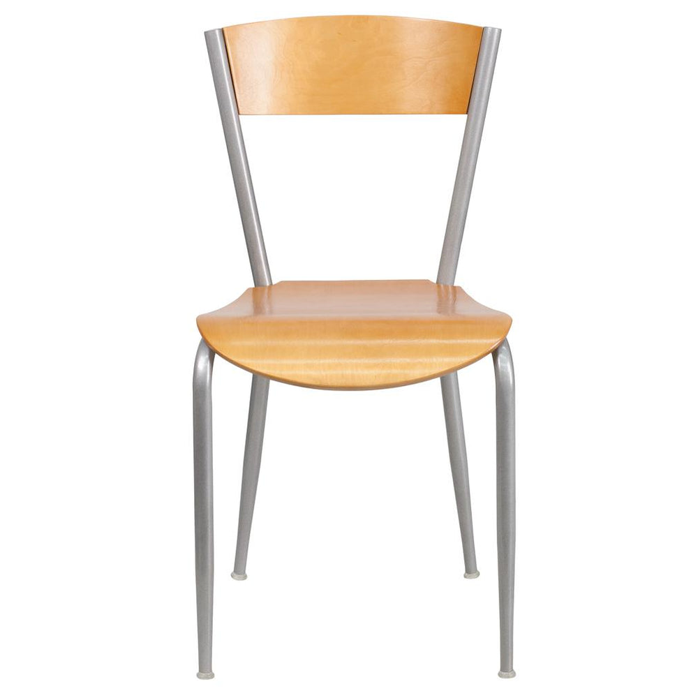 Invincible Series Silver Metal Restaurant Chair - Natural Wood Back & Seat By Flash Furniture | Dining Chairs | Modishstore - 4