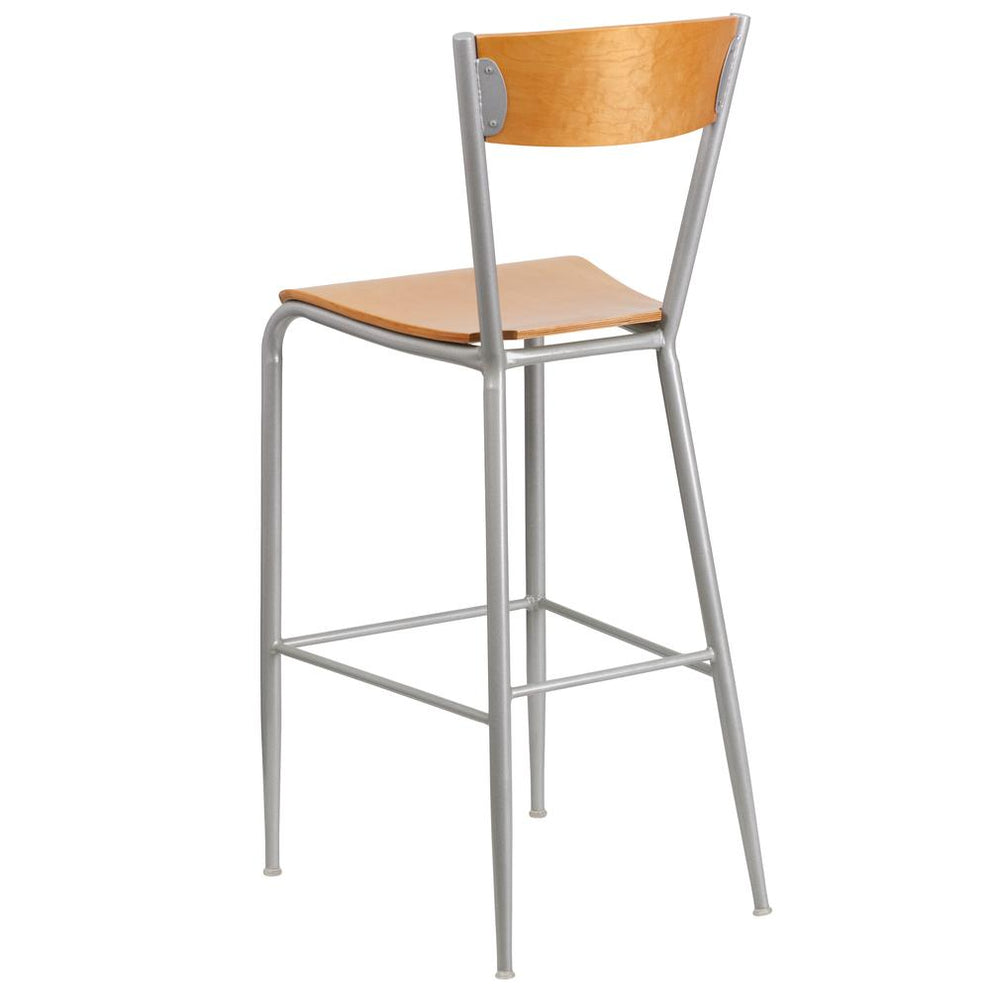 Invincible Series Silver Metal Restaurant Barstool - Natural Wood Back & Seat By Flash Furniture | Bar Stools | Modishstore - 3