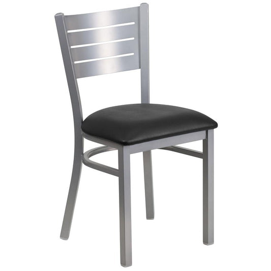 Hercules Series Silver Slat Back Metal Restaurant Chair - Black Vinyl Seat By Flash Furniture | Dining Chairs | Modishstore