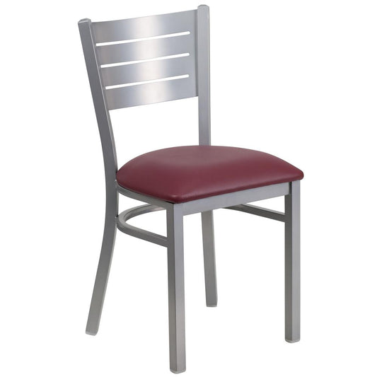 Hercules Series Silver Slat Back Metal Restaurant Chair - Burgundy Vinyl Seat By Flash Furniture | Dining Chairs | Modishstore