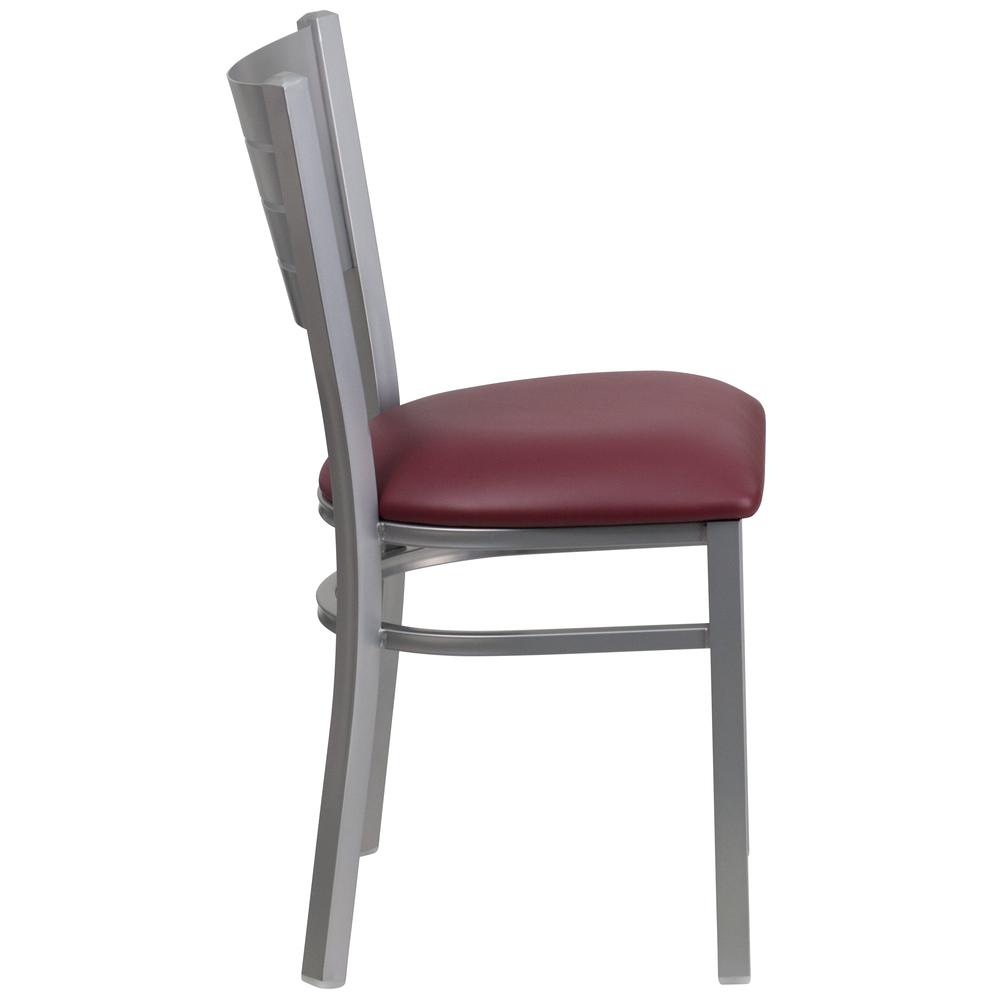 Hercules Series Silver Slat Back Metal Restaurant Chair - Burgundy Vinyl Seat By Flash Furniture | Dining Chairs | Modishstore - 2